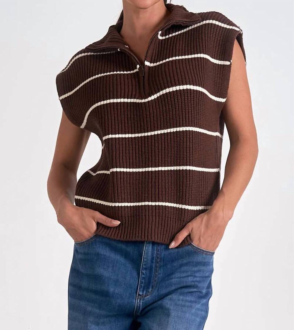 NEW ELAN stripe zip sweater in brown